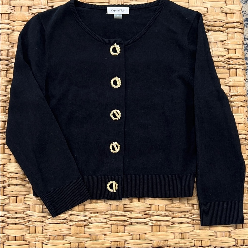 Calvin Klein Black Cardigan with Gold Accents